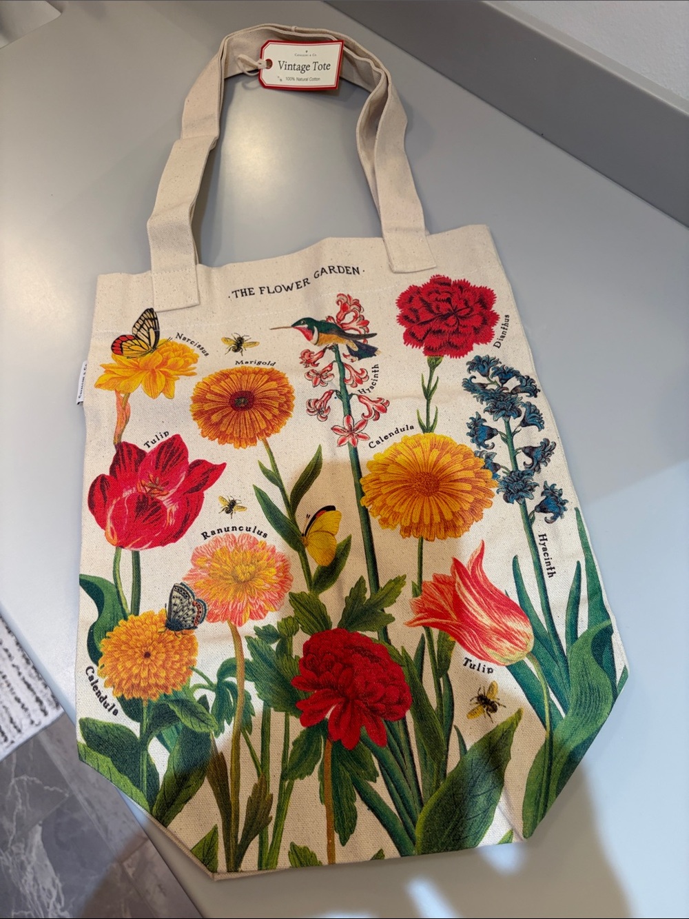 Cream Floral Garden Canvas Tote Bag - Unbranded